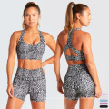 Summer Women Running Sport Gym Set Side Pocket Shorts Workout Set Outfit Printing 2 Piece Yoga Sets